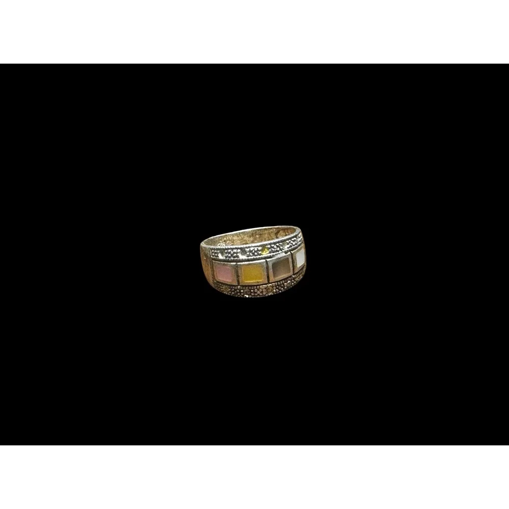 Vintage Marsala Sterling Silver Marcasite Ring Mother of Pearl sz 8.5 - Picture 3 of 6